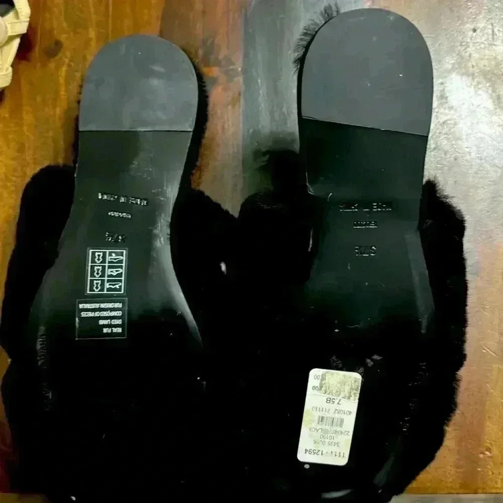 Amelia Studded Fur Slip on's In Black - Picture 4 of 5